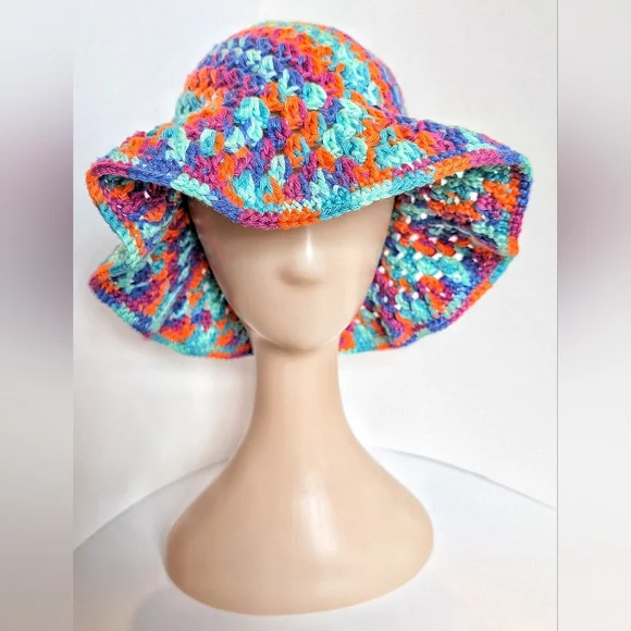 NEW, Crochet sunny bucket hat, 100% cotton, handmade - Picture 1 of 6